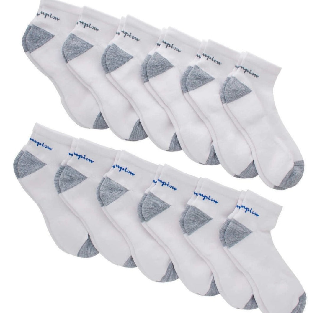 Champion Men's High Performance Ankle Sock, 12 Pairs, White, Shoe Size 6-12