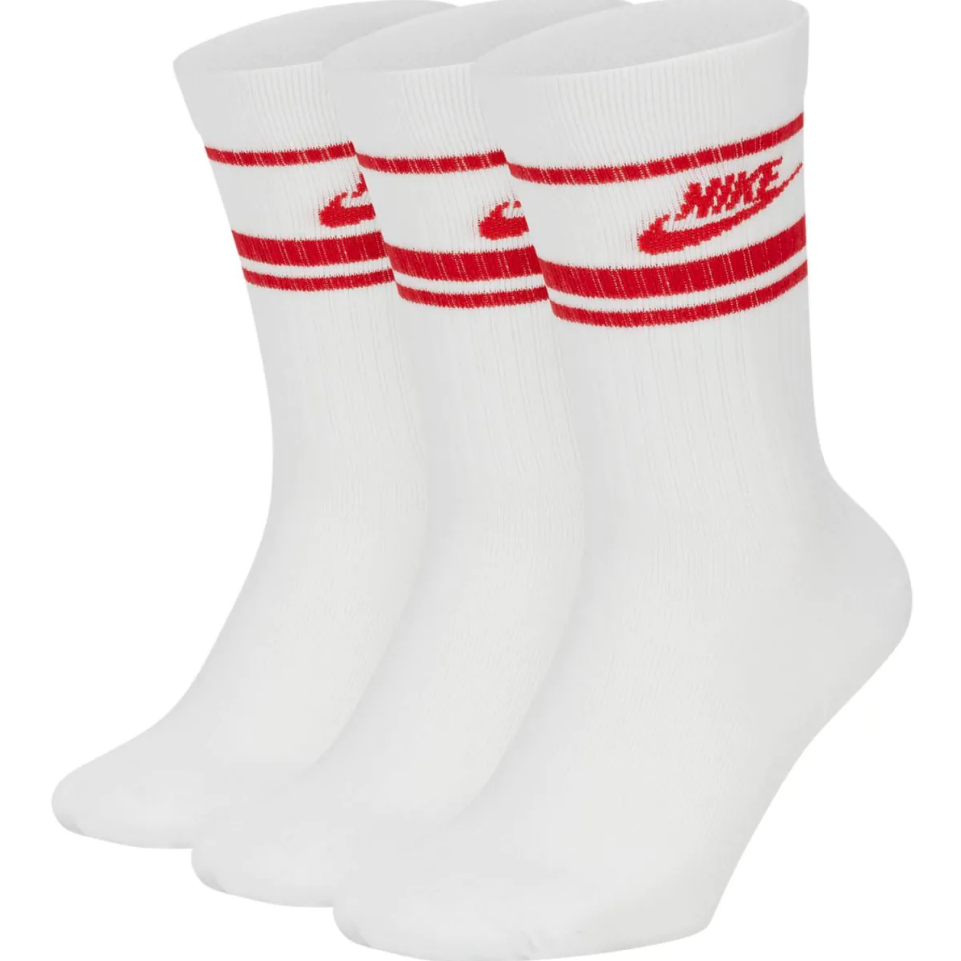 Nike Sportswear Everyday Essential Crew Socks 3Pk - White/University Red
