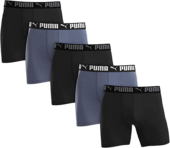 PUMA Mens Boxer Brief Performance Sport Luxe Underwear, 5-Pack - Black/Grey