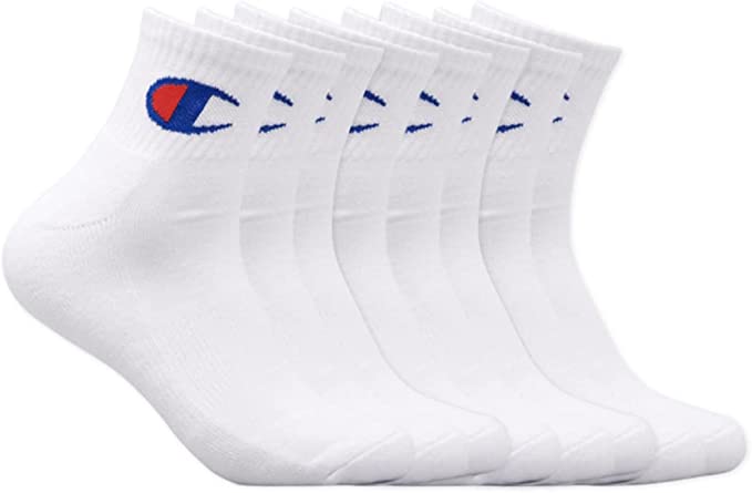 Champion Men’s Arch Support 1/4 Quarter Crew Socks 8 Pack - White
