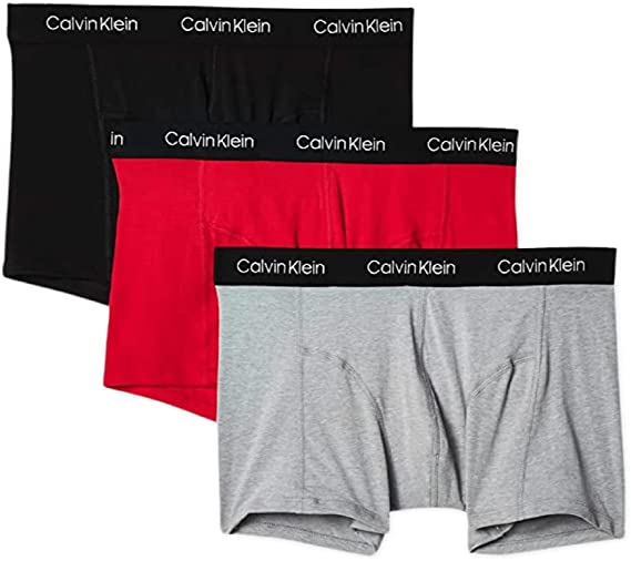 Calvin Klein Men's Underwear Cotton Stretch Trunk 3 Pack - Empower/Wolf Grey Heather/Black