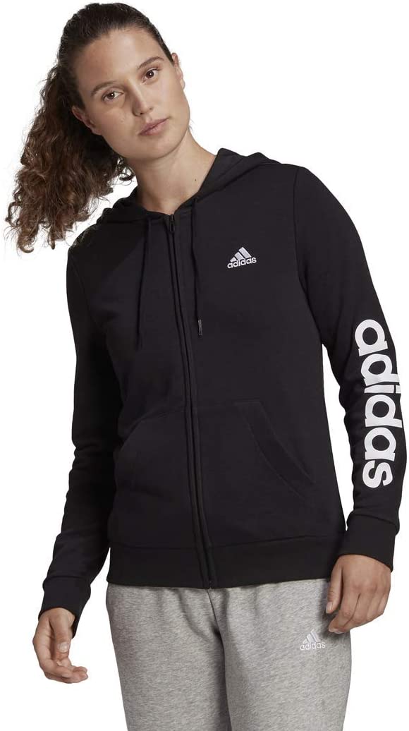 Adidas Women's Linear French Terry Full-Zip Hoodie Black/White