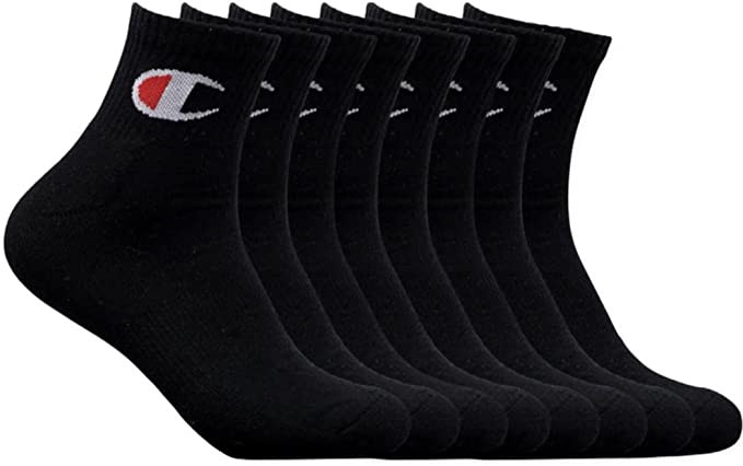 Champion Men’s Arch Support 1/4 Quarter Crew Socks 8 Pack - Black
