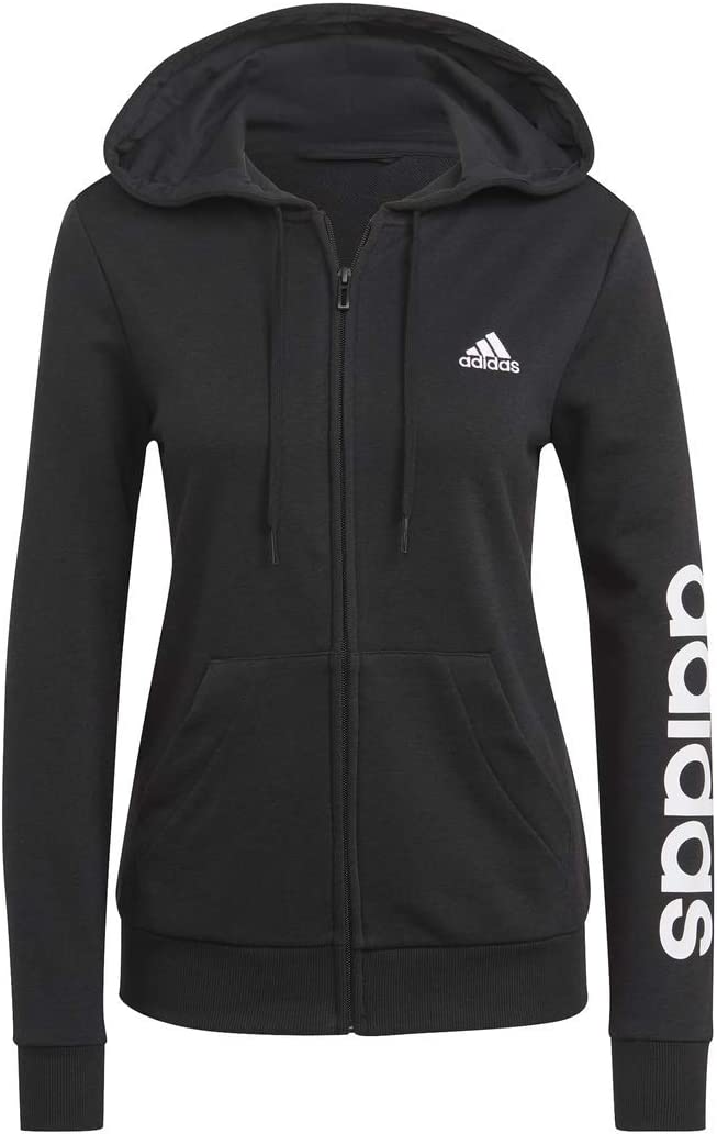 Adidas Women's Linear French Terry Full-Zip Hoodie Black/White