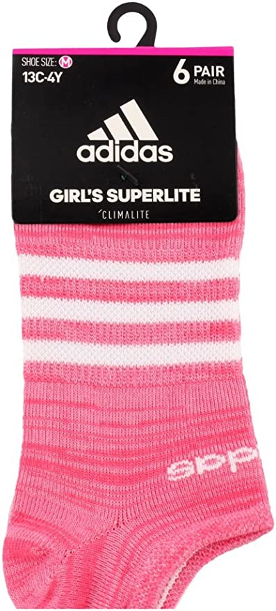 Adidas Girls Kids Girls Superlite No Show Socks 6 Pair - Real Pink / Orange Space Dye / Shock Yellow