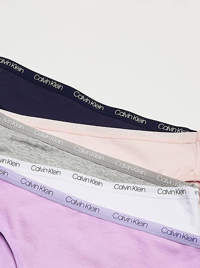 Calvin Klein Girls' Underwear Cotton Bikini Briefs Panty, 5 Pack - Heather Grey/White/Crystal Pink/Symphony/Ck Lilac