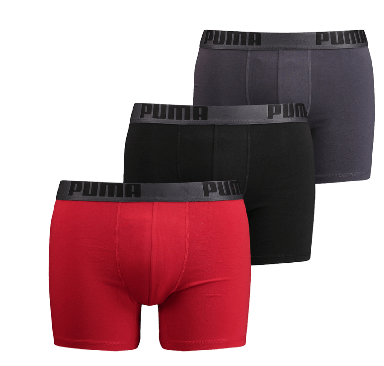 PUMA Men's 3 Pack Cotton Stretch Boxer Brief Underwear - Red/Black/Grey