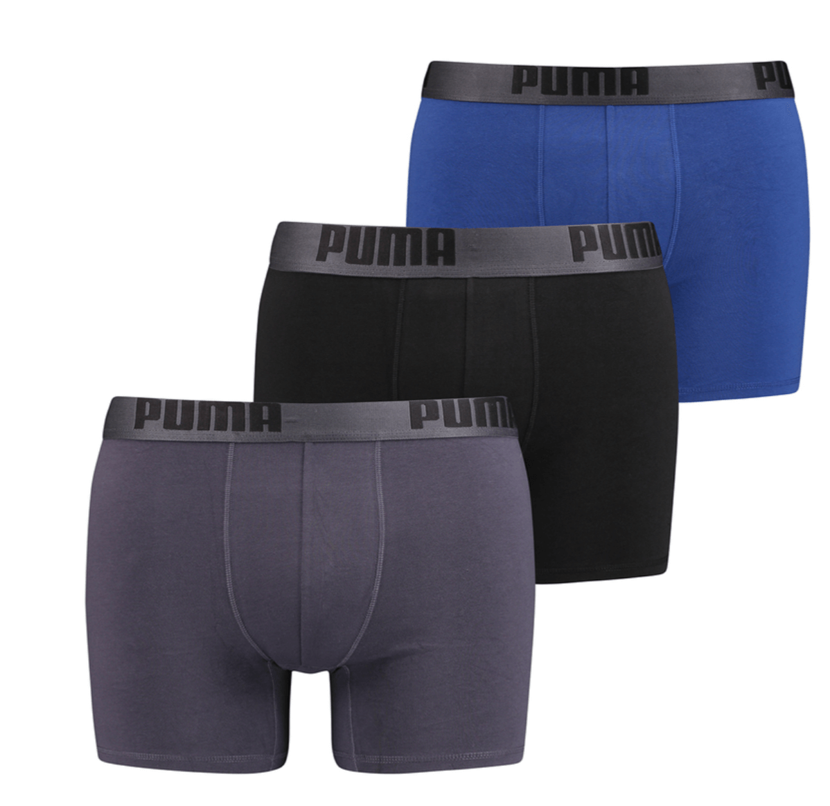 PUMA Men's 3 Pack Cotton Stretch Boxer Brief Underwear - Blue/Black/Grey