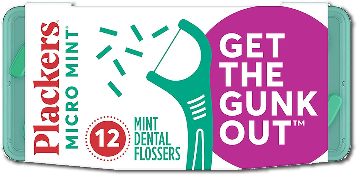 Plackers Micro Mint Dental Floss Picks with Travel Case, 12 Count