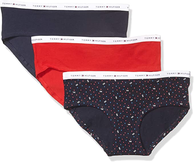 Tommy Hilfiger Women's Cotton Hipster Underwear 3 Pack - Tommy Sky, Apple Red, Navy Blazer