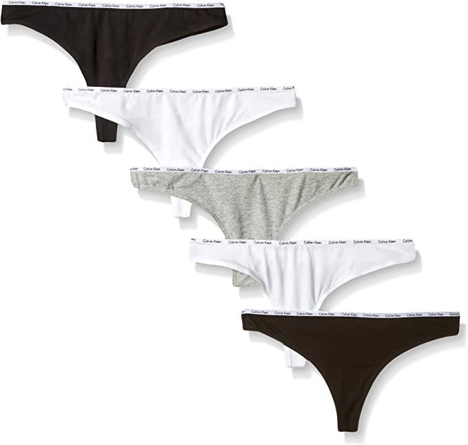 Calvin Klein Women's Signature Cotton 5 Pack Thong Underwear - Black/White/Grey