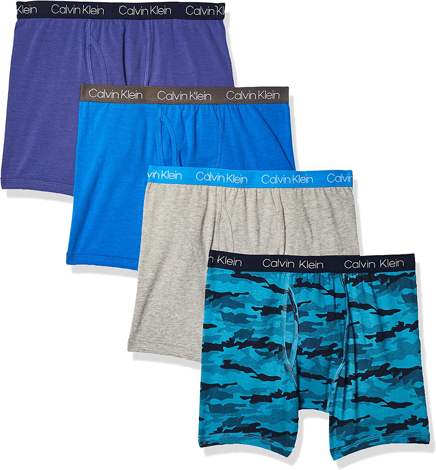 Calvin Klein Boys Underwear 4 Pack Boxer Briefs - Marlin/Heather Grey/Camo/French Blue