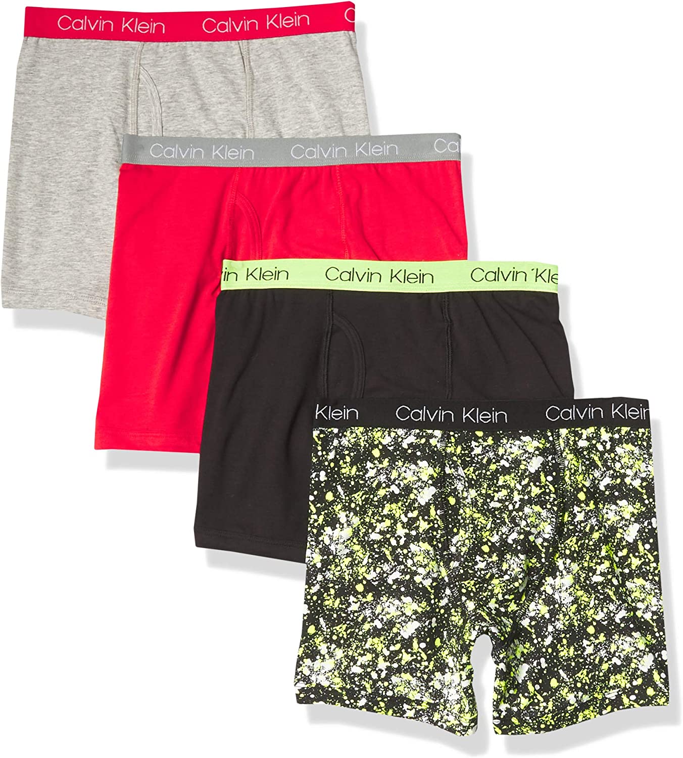 Calvin Klein Boys Underwear 4 Pack Boxer Briefs - Black/Heather Grey/Splatter/Red