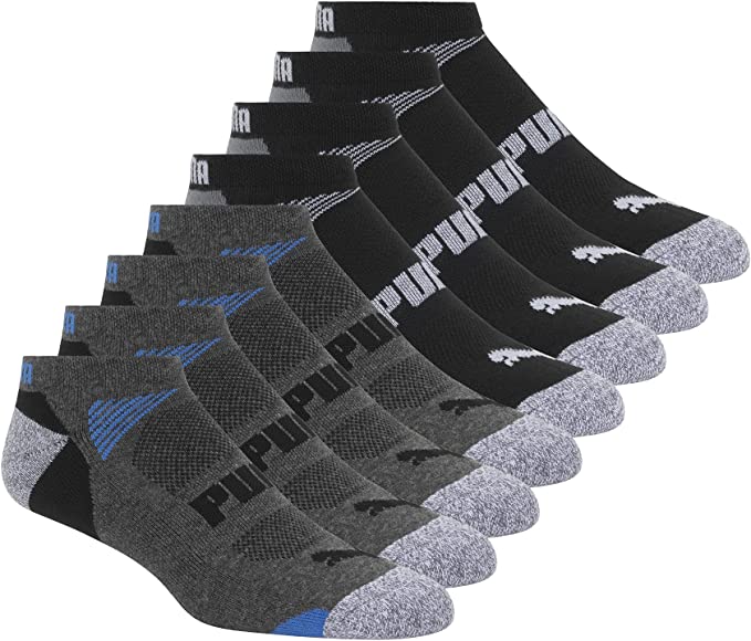Puma Men's Low Cut 8 Pack Sport Socks, Moisture Control, Arch Support, Men's Sock Size 10-13 - Steel Grey/Strong Blue