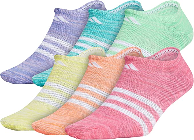 Adidas Girls Kids Girls Superlite No Show Socks 6 Pair - Real Pink / Orange Space Dye / Shock Yellow