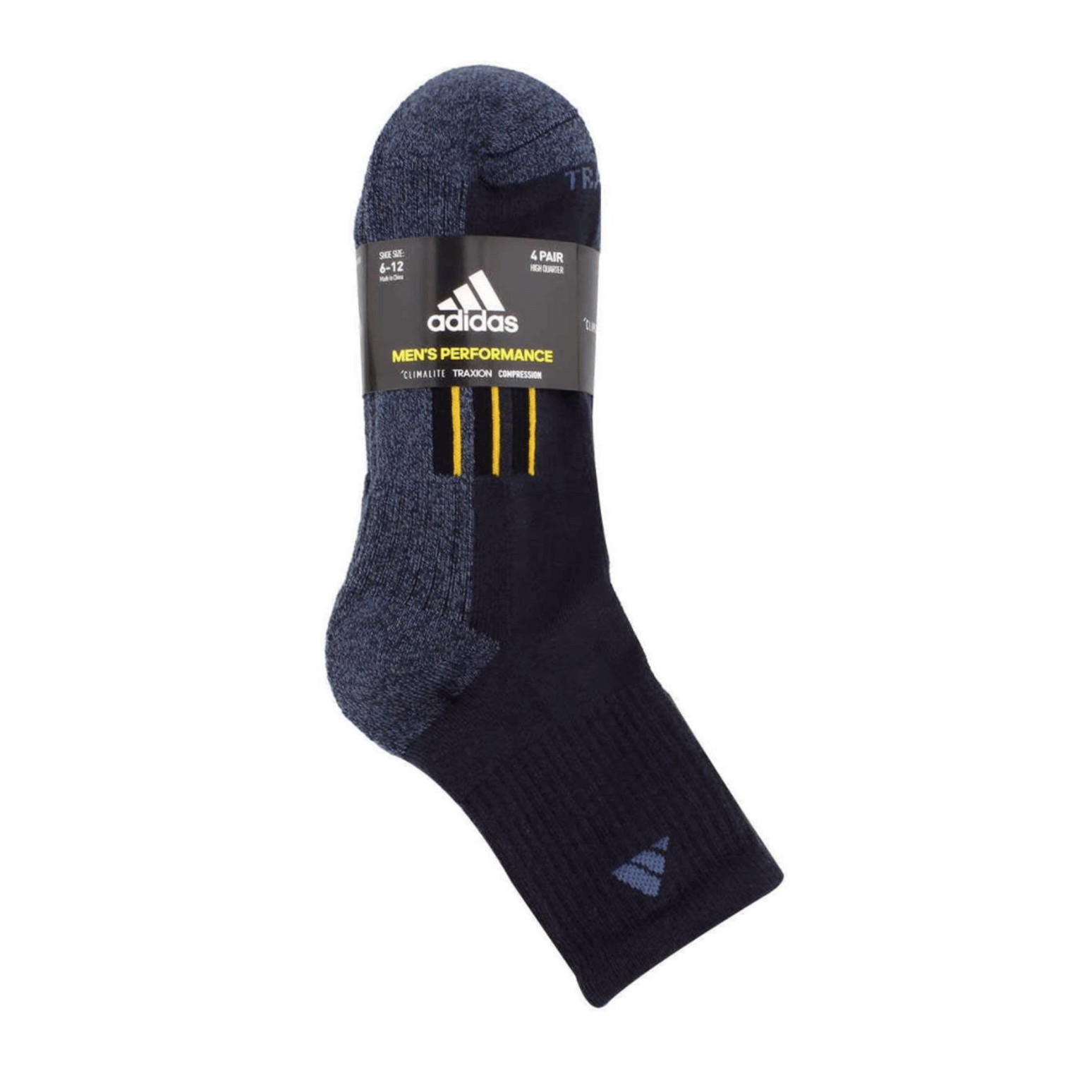 A pack of Adidas Mens Performance Climalite Socks four Pairs in Navy and dark grey.