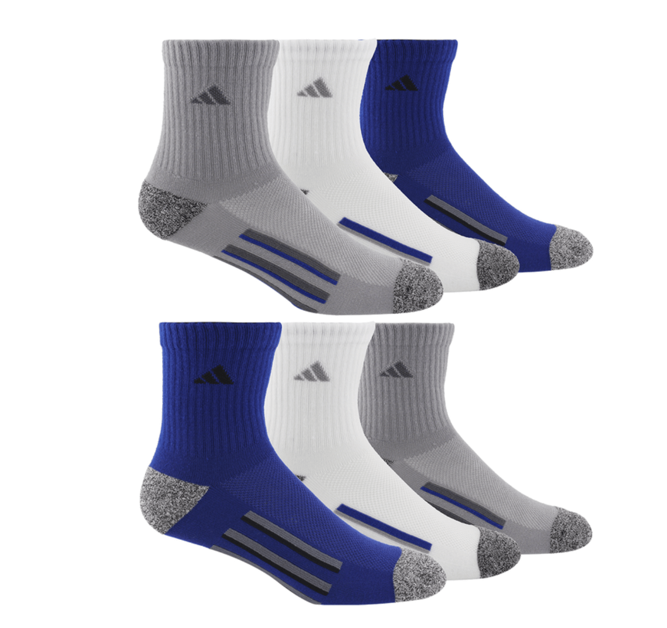 Adidas Boy's Socks six pack in Blue and Grey.