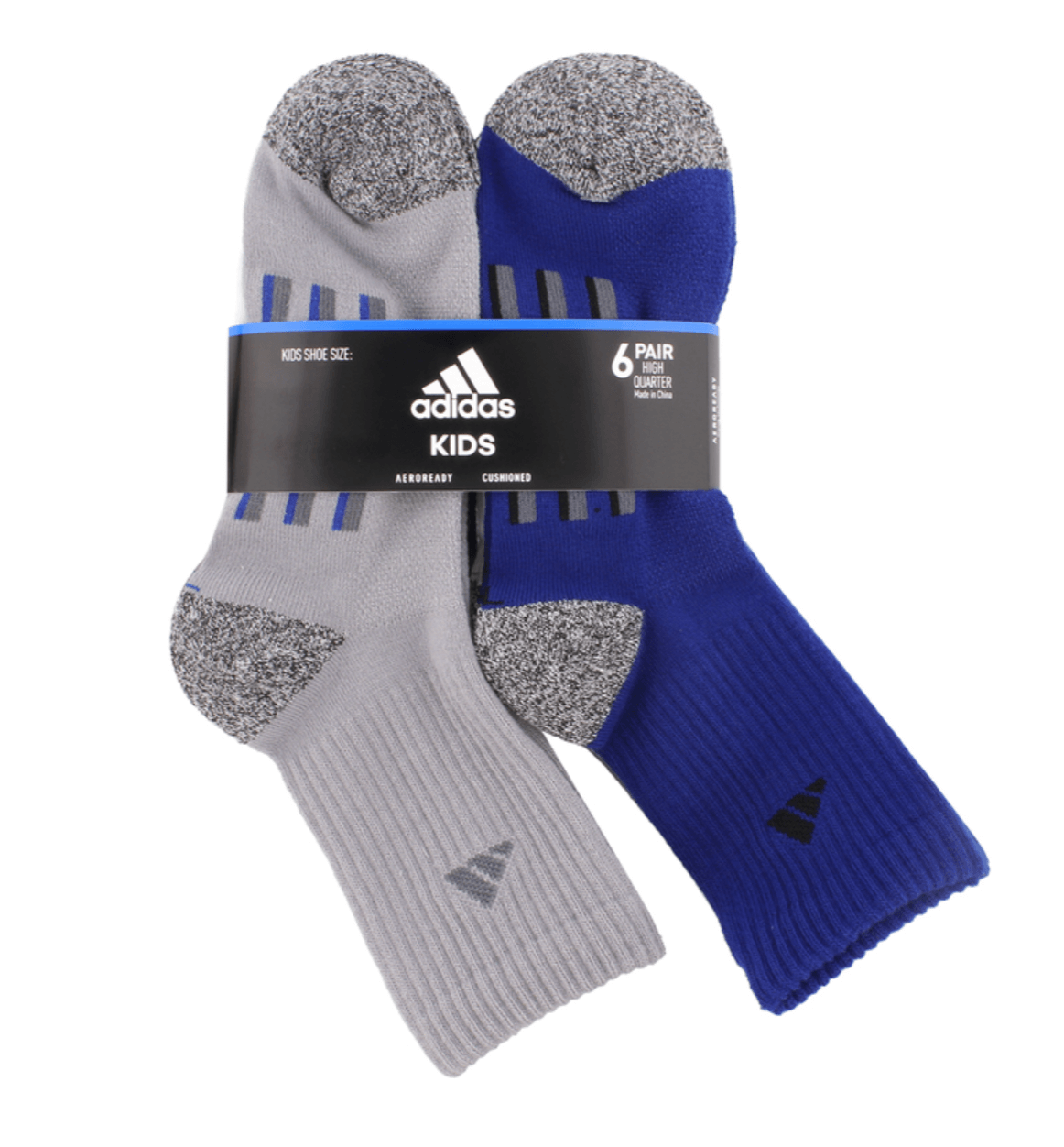adidas Youth Kids Boys Girls Children Cushioned High Quarter Socks 6 P