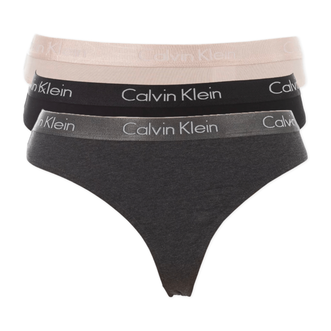 Calvin Klein Underwear Women's Motive Cotton Thong 3 Pack - Black/Nymphs Thigh/Charcoal Heather