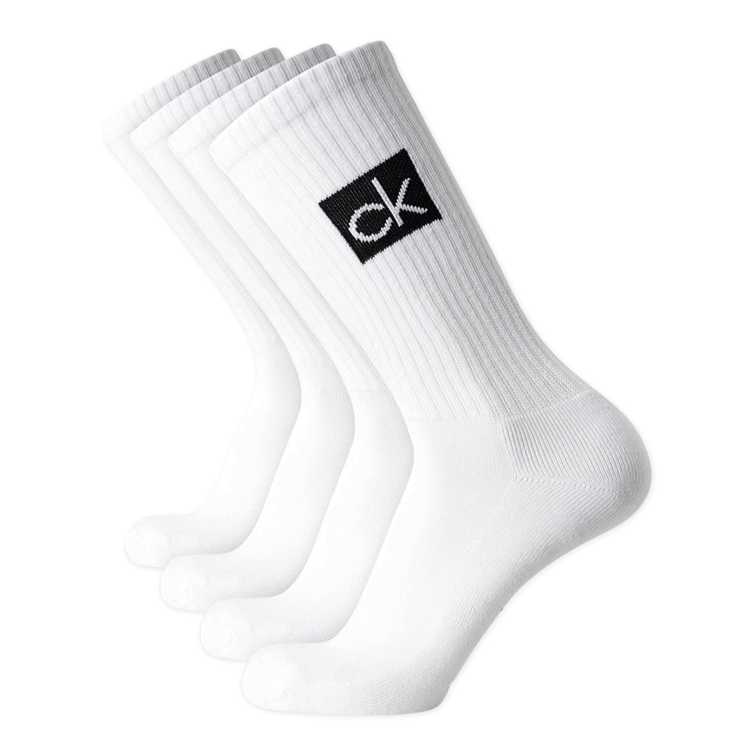 Calvin Klein 4 Pack Poly Cotton Crew Socks - White, Size 7-12 US