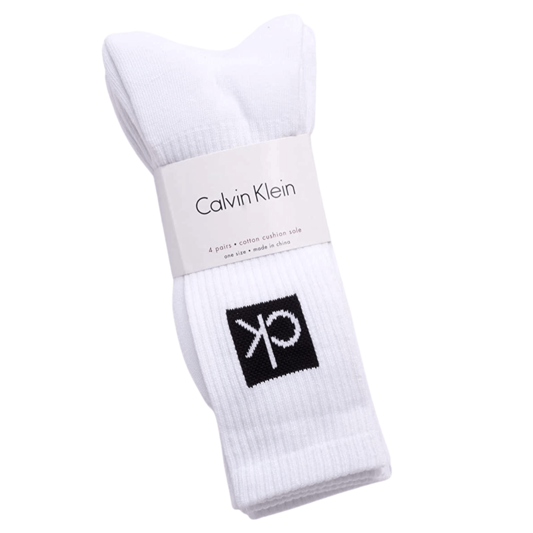 Calvin Klein 4 Pack Poly Cotton Crew Socks - White, Size 7-12 US