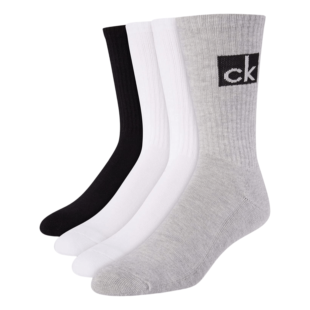 Calvin Klein 4 Pack Poly Cotton Socks - Oxford Heather/White/Black, Size 7-12 US