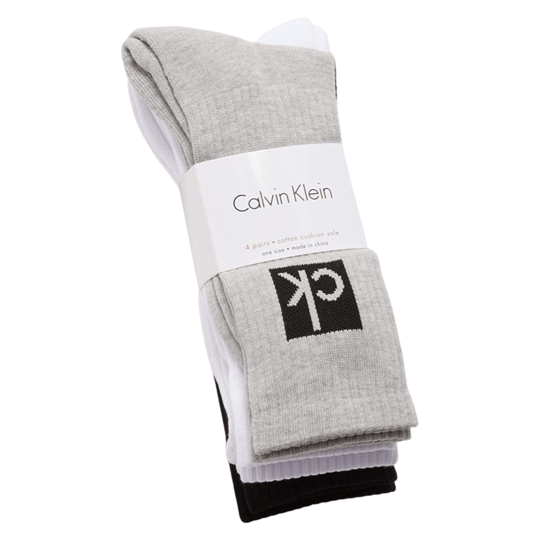 Calvin Klein 4 Pack Poly Cotton Socks - Oxford Heather/White/Black, Size 7-12 US