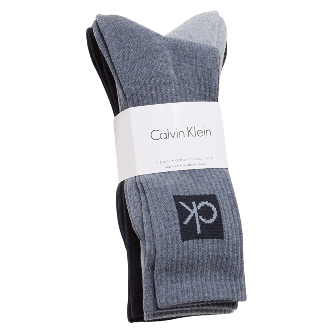 Calvin Klein 4 Pack Poly Cotton Crew Socks - Denim Heather/Stonewash Heather/Navy, Size 7-12 US