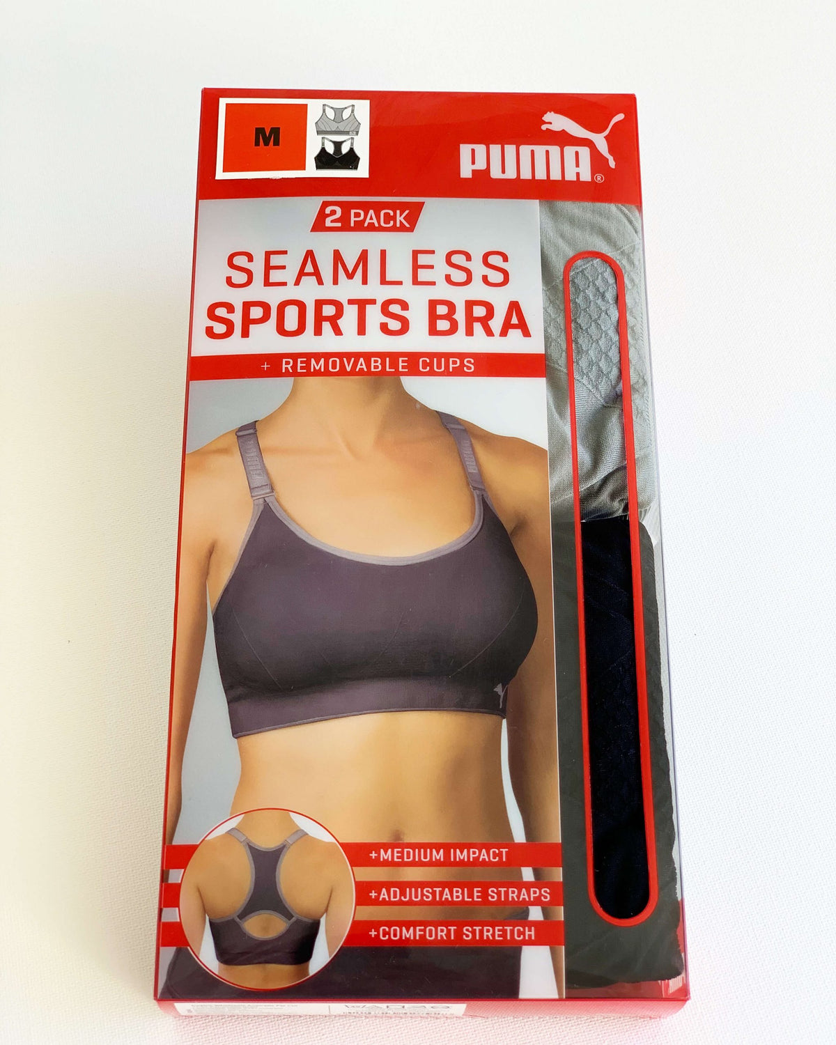 PUMA Women's Seamless Sports Bra 2 Pack - Black/Grey