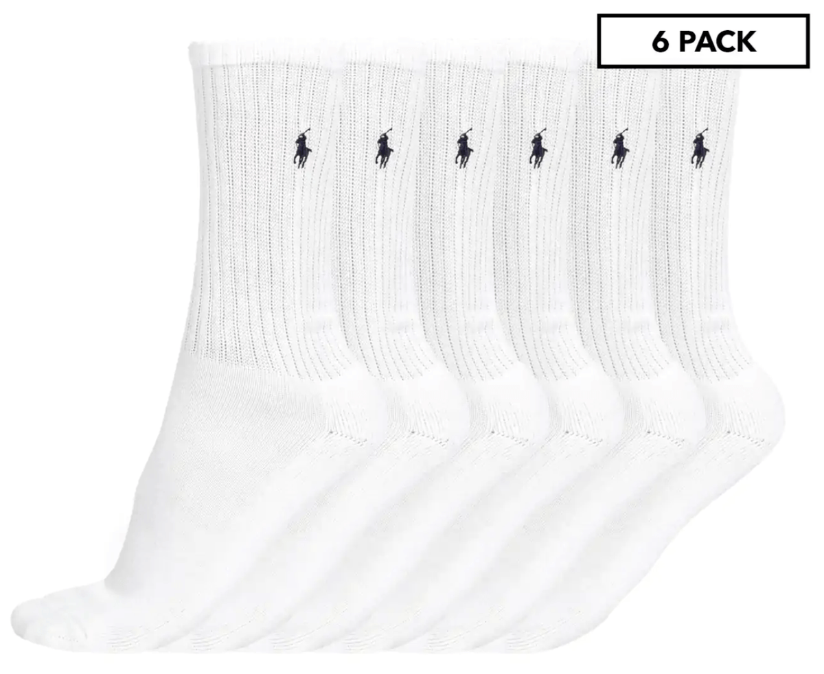 Polo Ralph Lauren Men's Size US 10-13 Rib Crew Socks 6-Pack - White