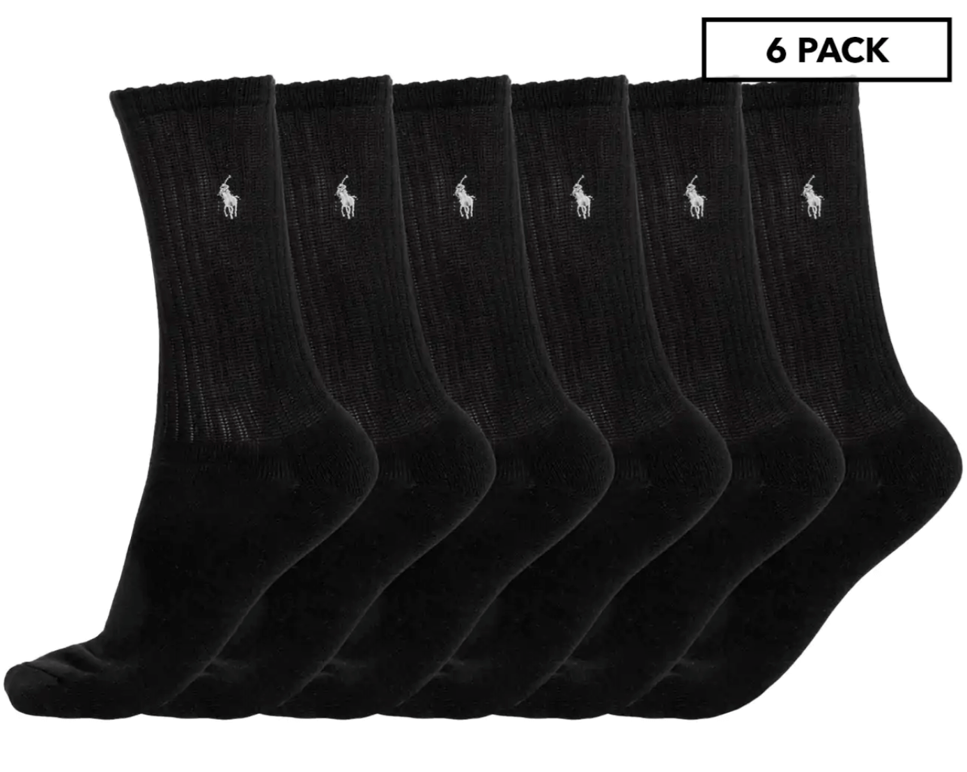 Polo Ralph Lauren Men's Size US 10-13 Rib Crew Socks 6-Pack - Black