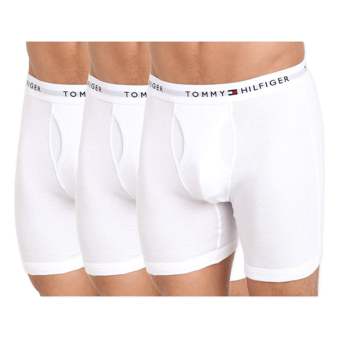 Tommy Hilfiger Men's 100% Cotton Boxer Briefs 3 Pack - White
