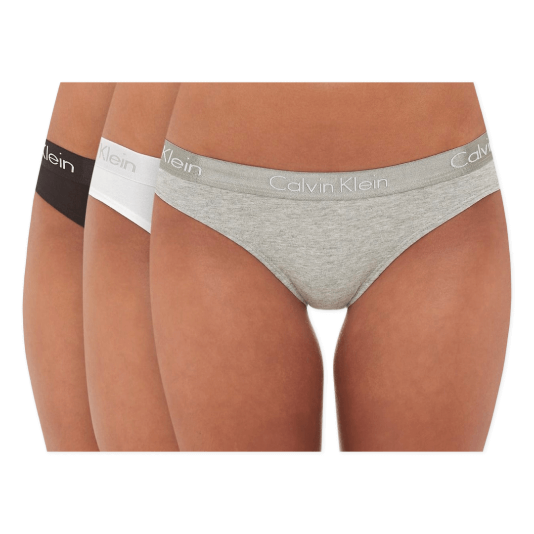 Calvin Klein Underwear Women's Motive Cotton Bikini 3 Pack - Black/White/Grey Heather