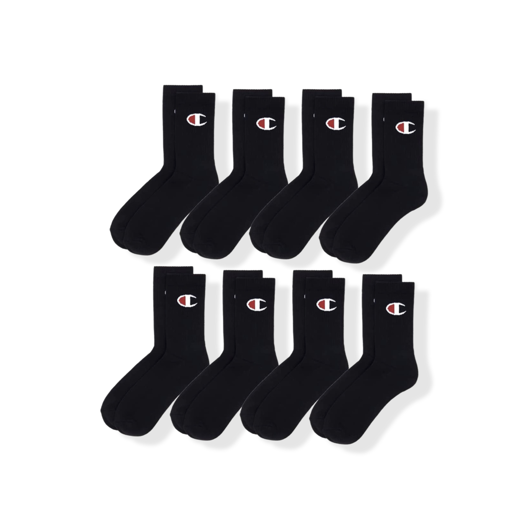 Champion Men's Cushioned Foot Arch Support Crew Socks 8 Pairs - Black