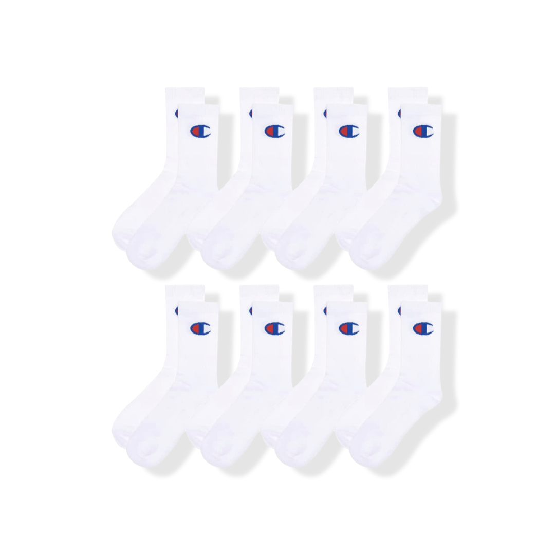 Champion Men's Cushioned Foot Arch Support Crew Socks 8 Pairs - White