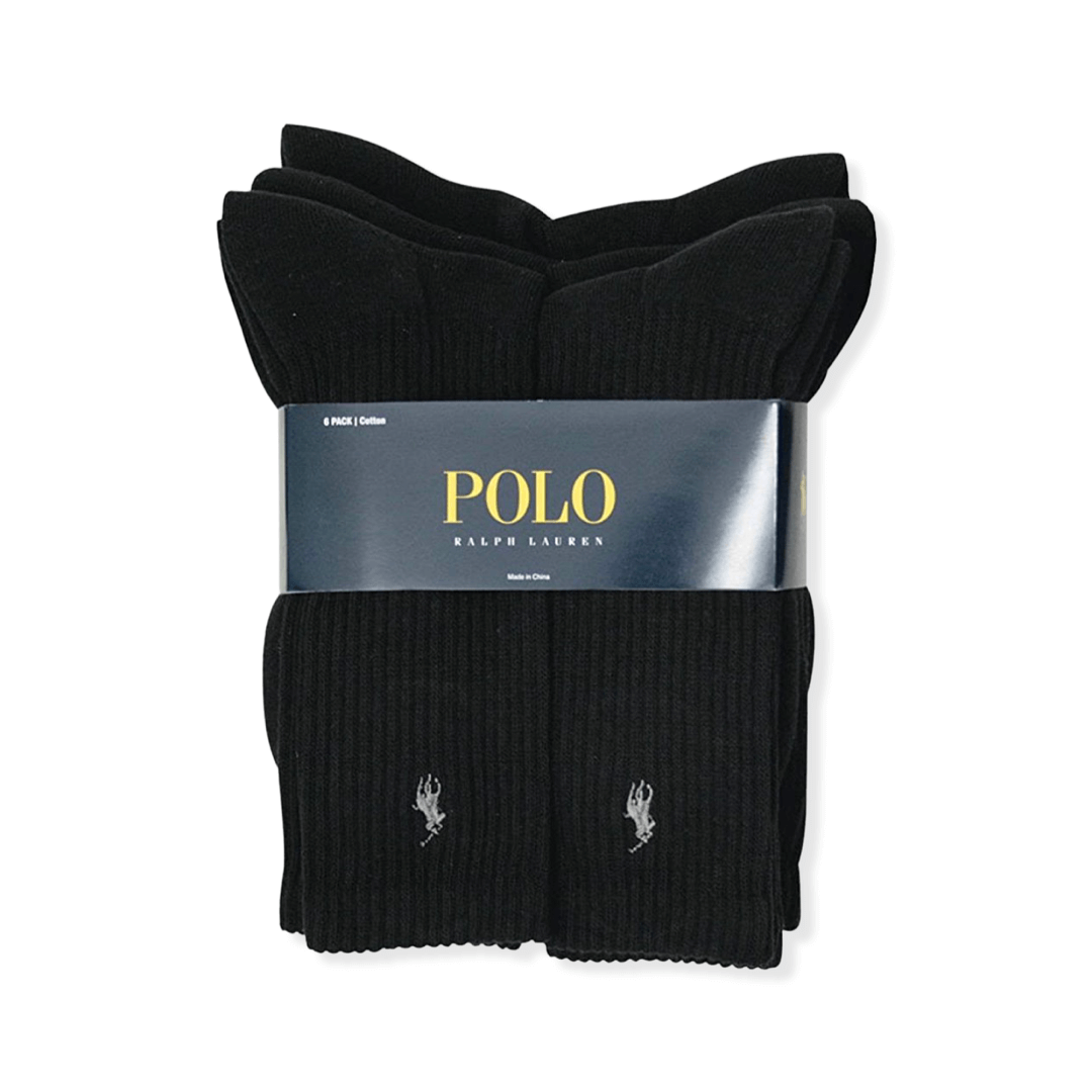 Polo Ralph Lauren Men's Classic Ribbed Crew Black Socks - 6 Pack