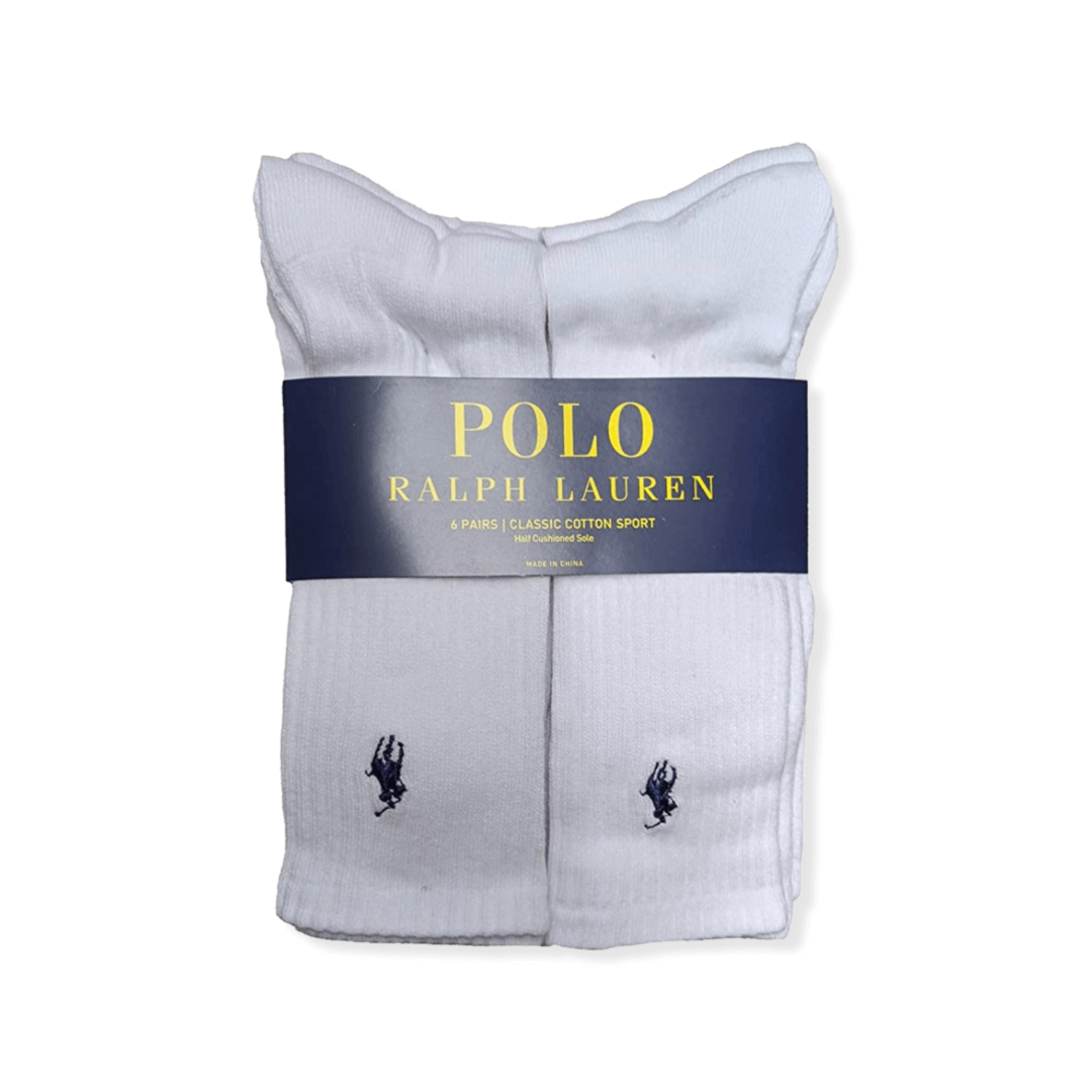 Polo Ralph Lauren Men's Classic Ribbed Crew White Socks - 6 Pack