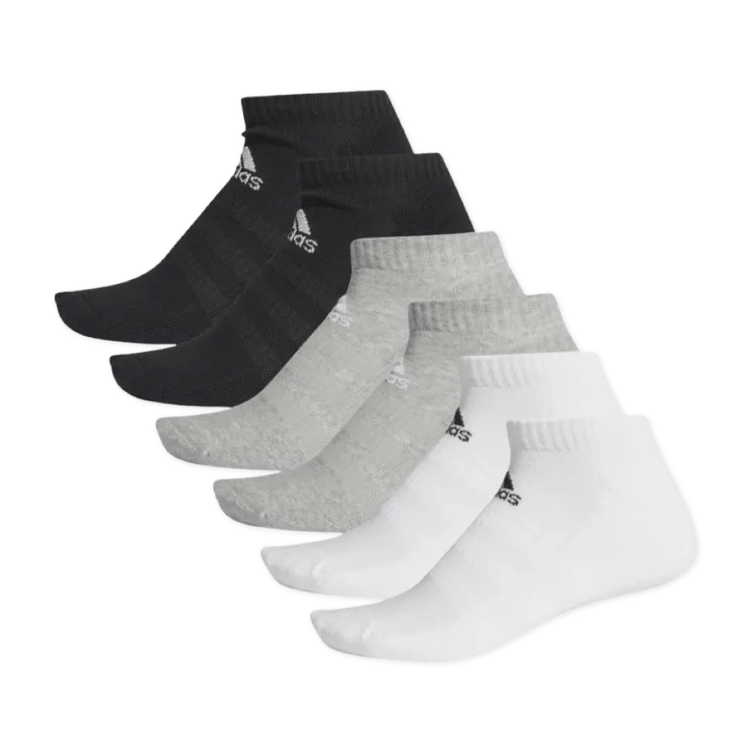 Adidas Men Women's Unisex Cushioned Low Cut Socks 6 Pack - Medium Grey Heather/White