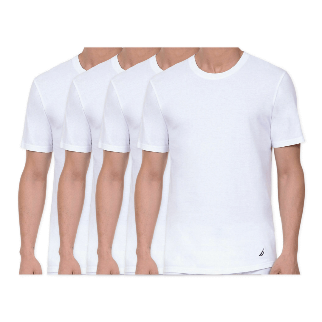 Nautica Men's Cotton Crew Neck Short-Sleeve T-Shirt Tee 4-Pack - White