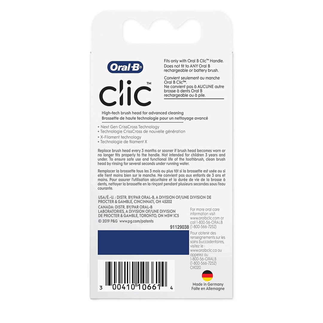 Oral-B Clic Reusable Toothbrush Replacement Brush Heads 2 Pack