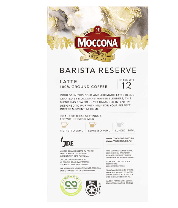 Moccona Barista Reserve Latte Capsules 100 Pack - Intensity 12