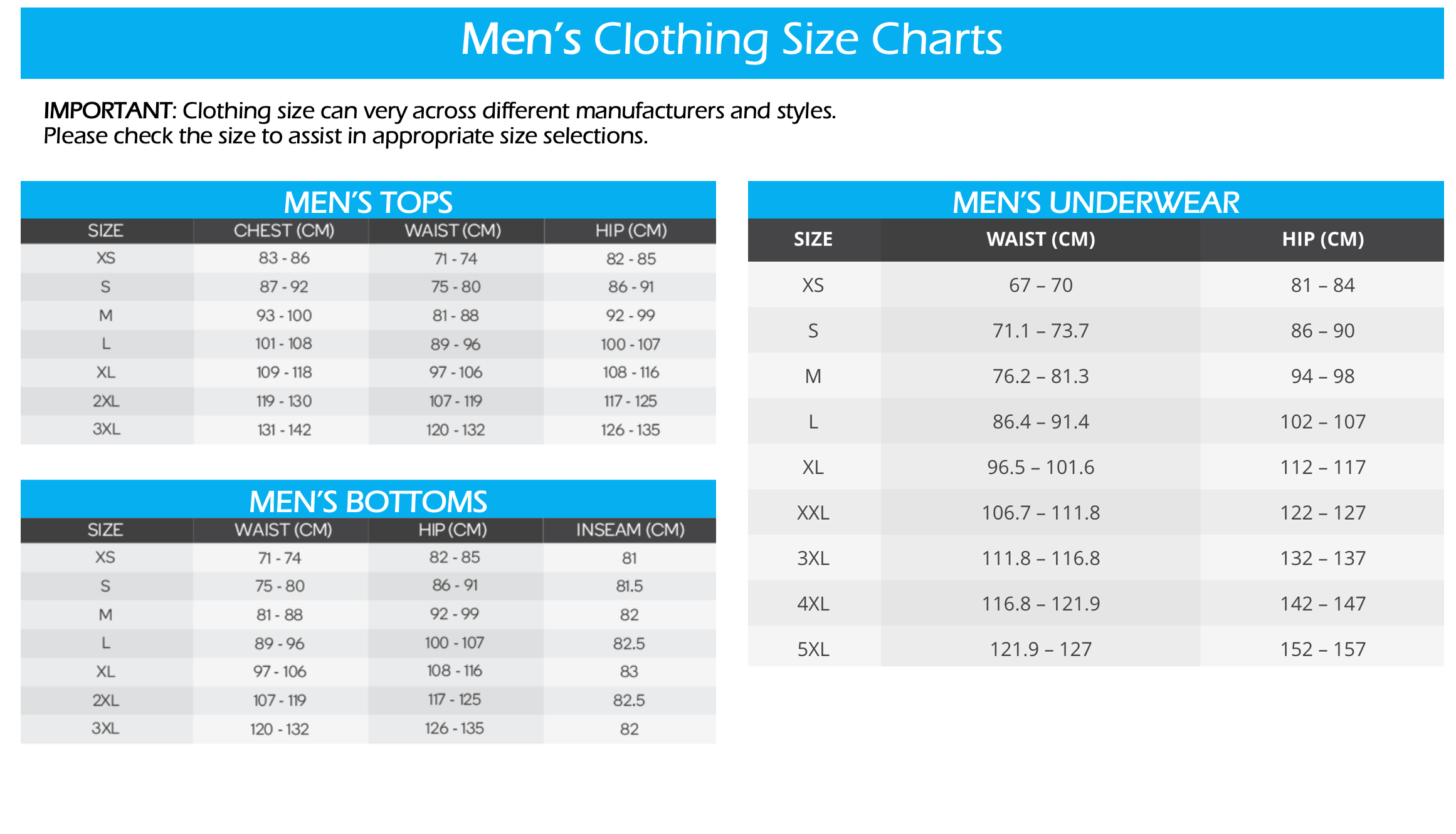 Calvin klein big and tall size outlet chart