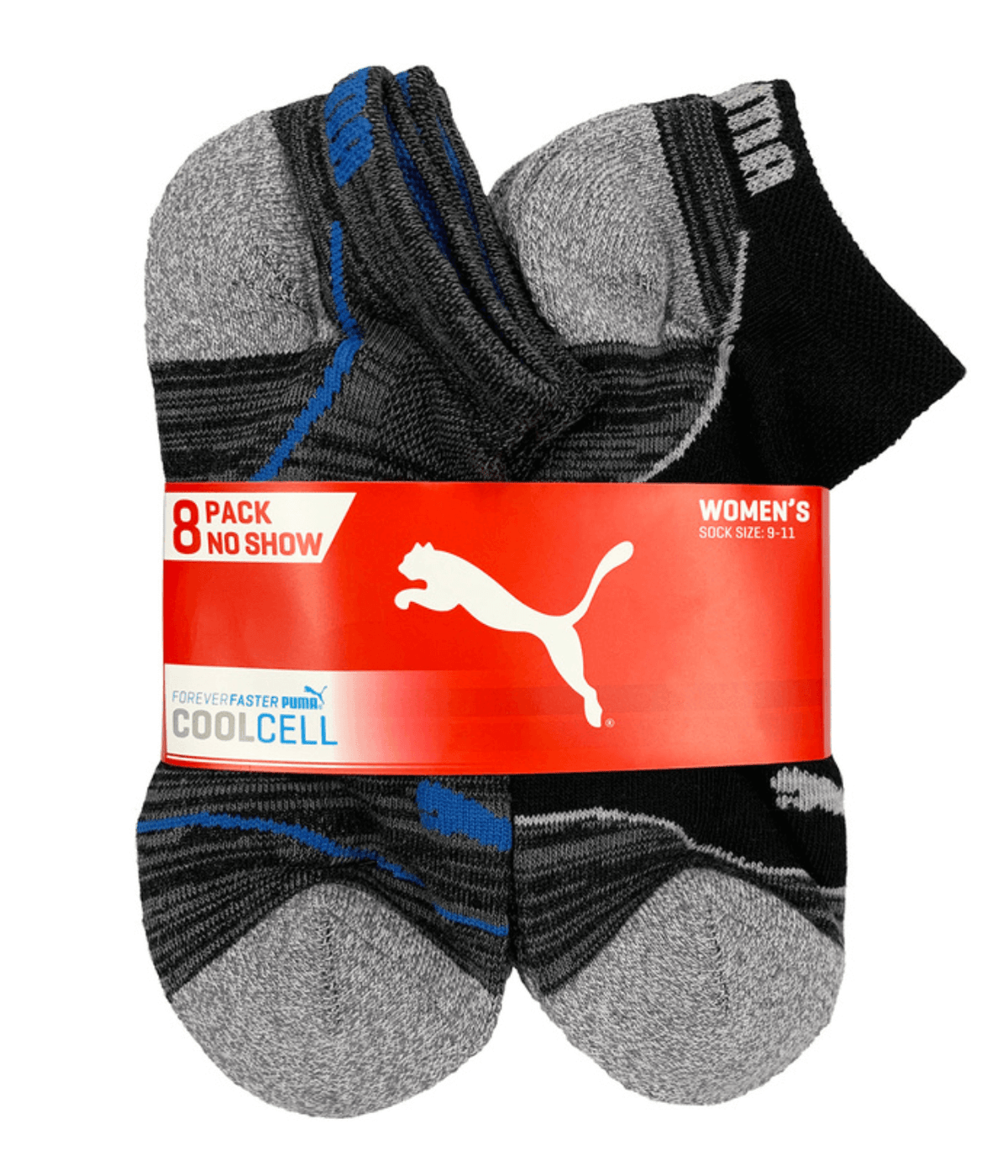 Puma Women's No Show Socks 8 Pack, Black Multi - Shoe Size: 5-9.5