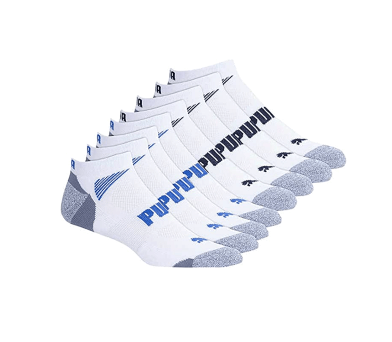 Puma Men's Low Cut 8 Pack Sport Socks, Moisture Control, Arch Support Men's Shoe Size 12-16 - White/Steel Grey