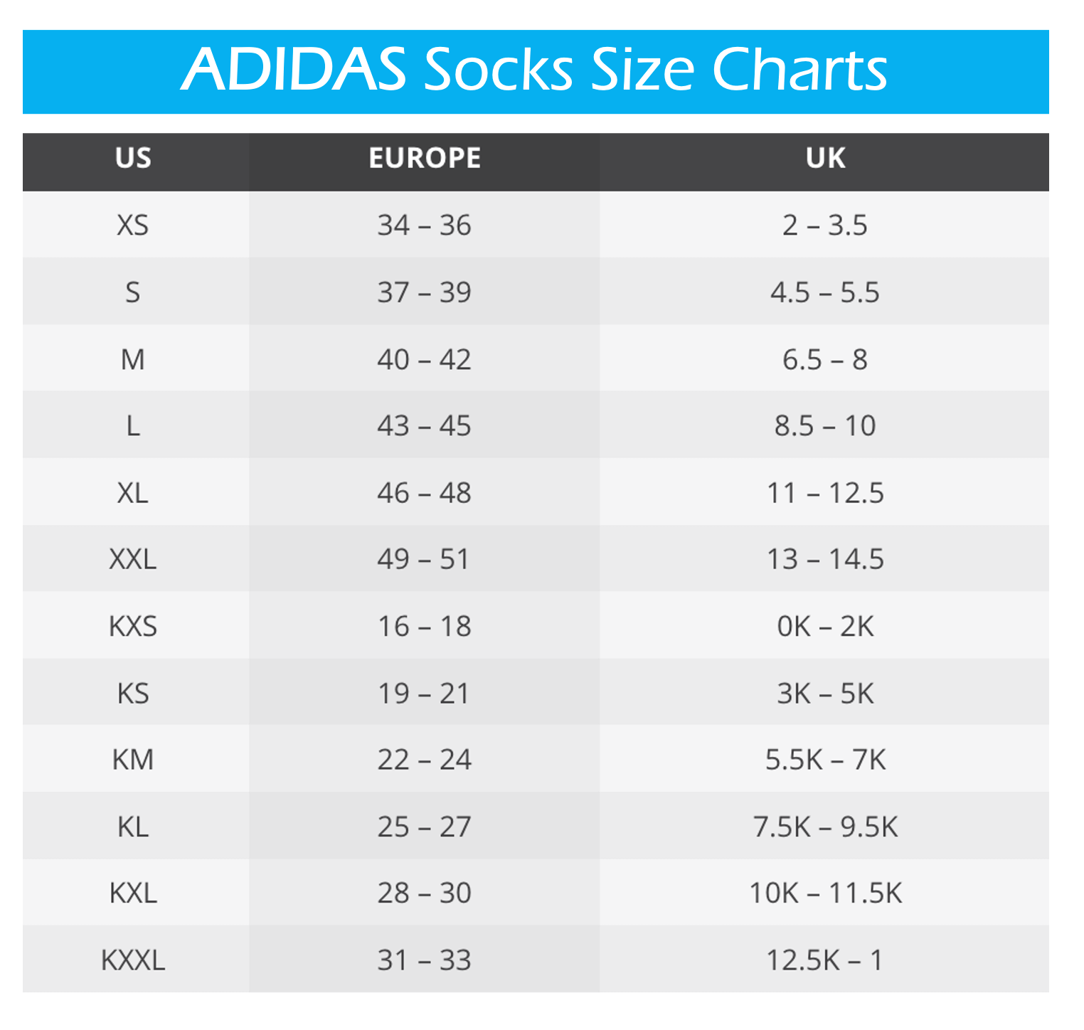 Adidas sock best sale size chart uk