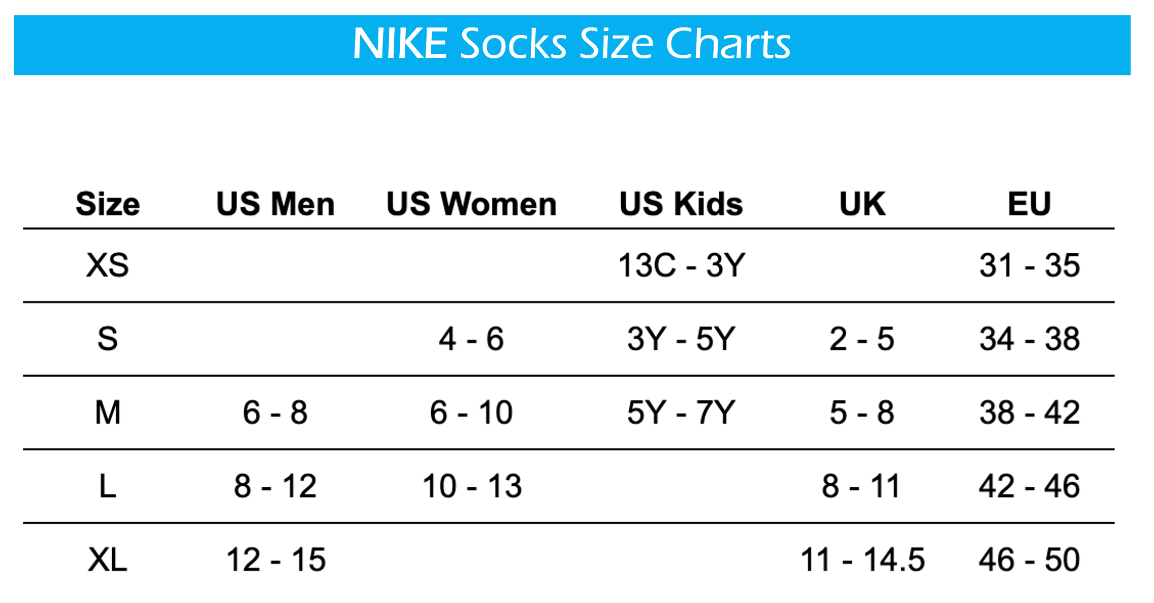 Nike mens socks size chart Clearance