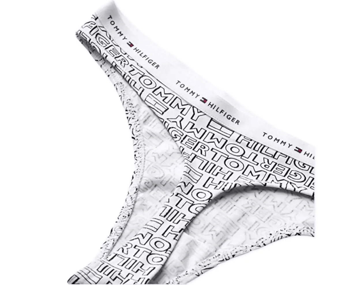 Tommy Hilfiger Women’s Soft Stretch Cotton Thongs Underwear 3-Pack - Navy/Red/White Tommy Print