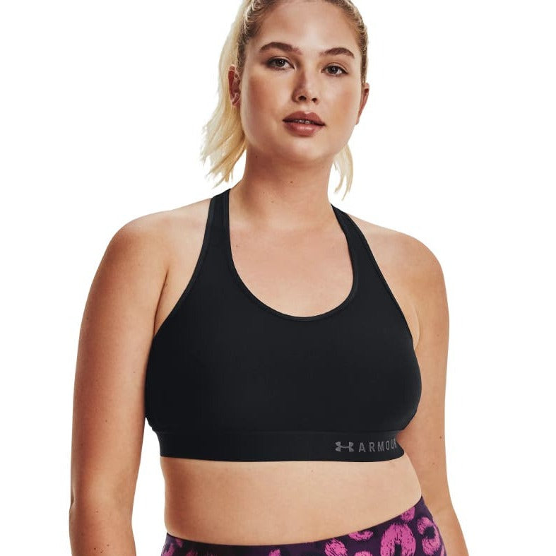 Under Armour Women's Armour Mid Keyhole Sports Bra - Black/Black/Metallic Silver