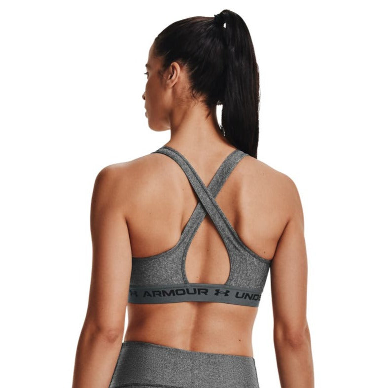 Under Armour Women's Crossback Mid Heather Sports Bra - Charcoal Light Heather/Pitch Grey/Black