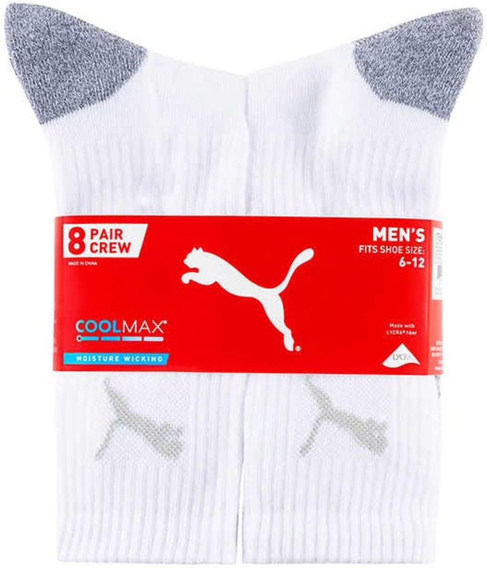 Puma Men's Crew Sock 8 pair White